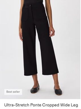 QUINCE Ultra-Stretch Ponte Cropped Wide Leg Pants - Black - Size 6 - New w/ Tags